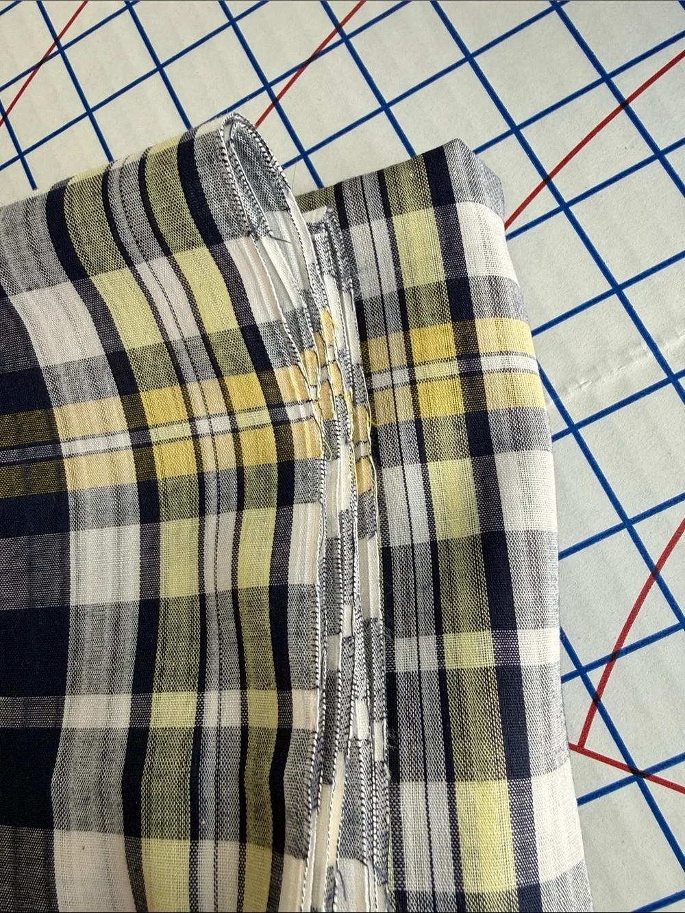 Vintage Yarn-Dyed Plaid Fabric 1 Yard x 44 Plus Bonus Remnant Navy Gray Yellow